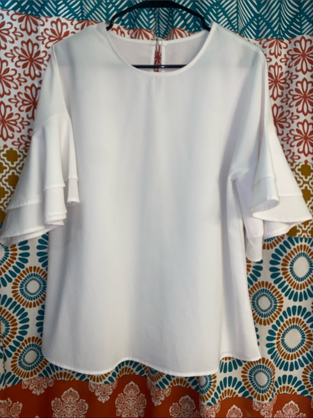 Women's White Ruffle Sleeve Top